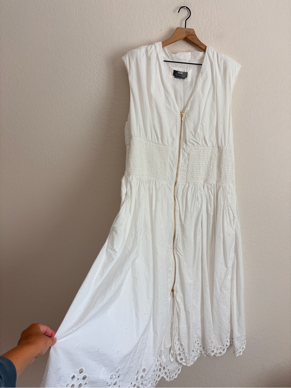 Anthropologie Maeve The Tommie Cap-Sleeve Smocked Eyelet Trim Zip Dress - Picture 9 of 14